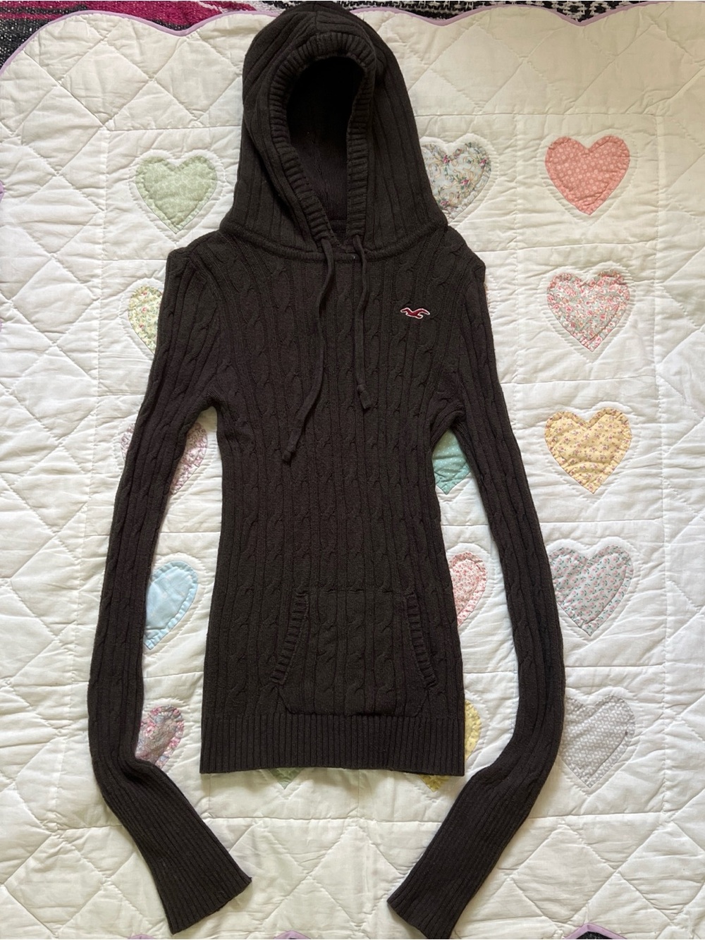 Hollister Co. Brown Cable Knit Hoodie Bella Swan Twilight Y2K Sweater Size M